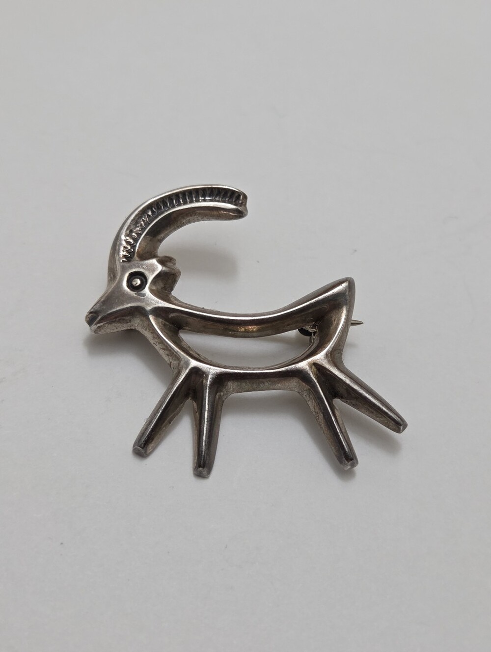 Vintage Navajo Sterling Silver Sandcast Ram Brooch Signed Frances Jones